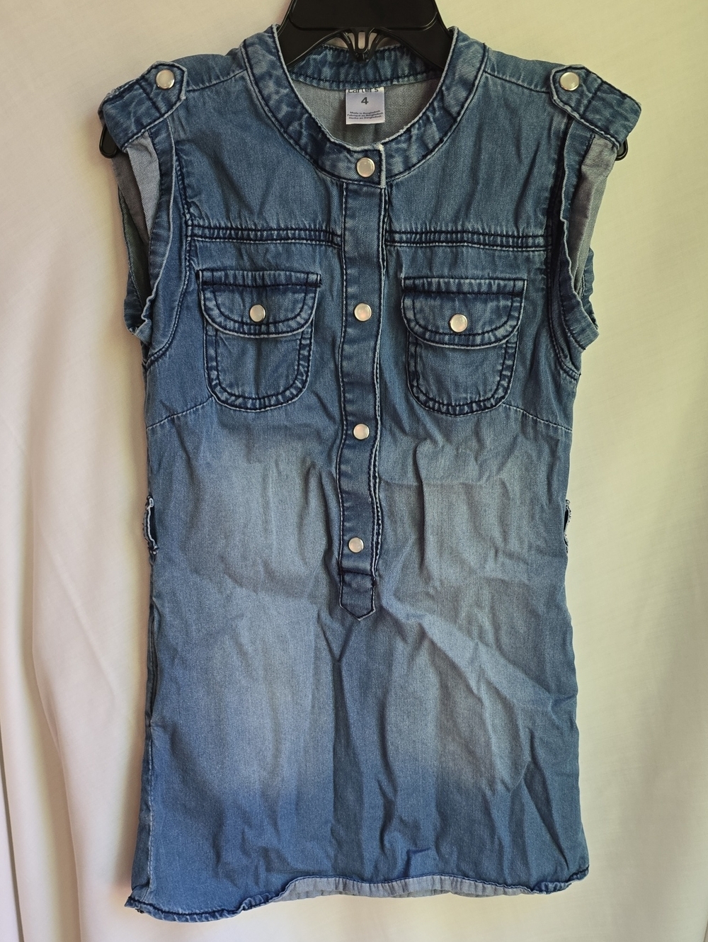 Carter's Girls Sleeveless Denim Snap-Front Dress - Blue